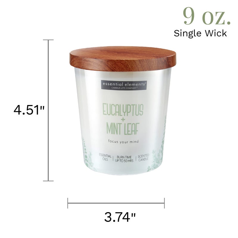 CANDLE-LITE Essential Elements by Candle-lite Scented Candles Eucalyptus & Mint Leaf Fragrance, One 9 oz. Single-Wick Aromatherapy Candle with 50 Hours of Burn Time, Off-White Color - Image 4